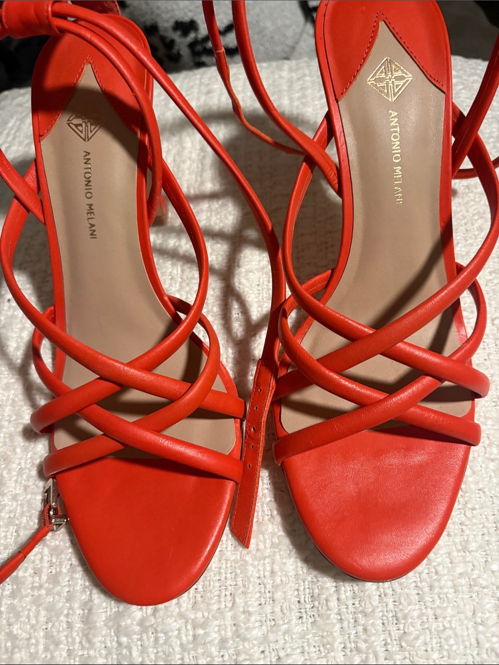 ANTONIO MELANI Bright Coral Strappy High-Heel Sandals